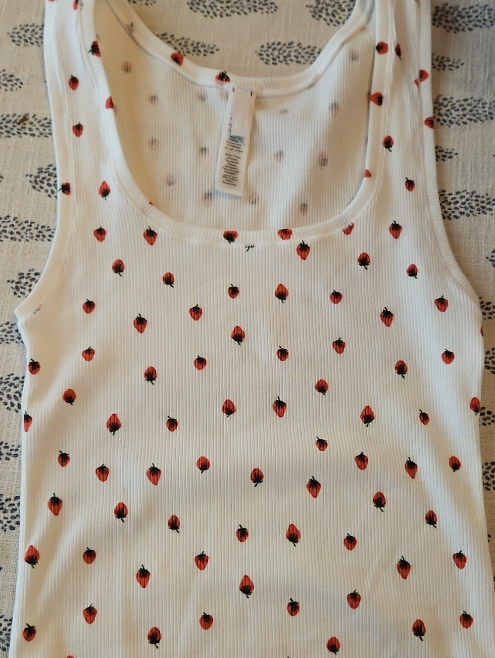 SKIMS White Ribbed Tank with Pink and Green Strawberries